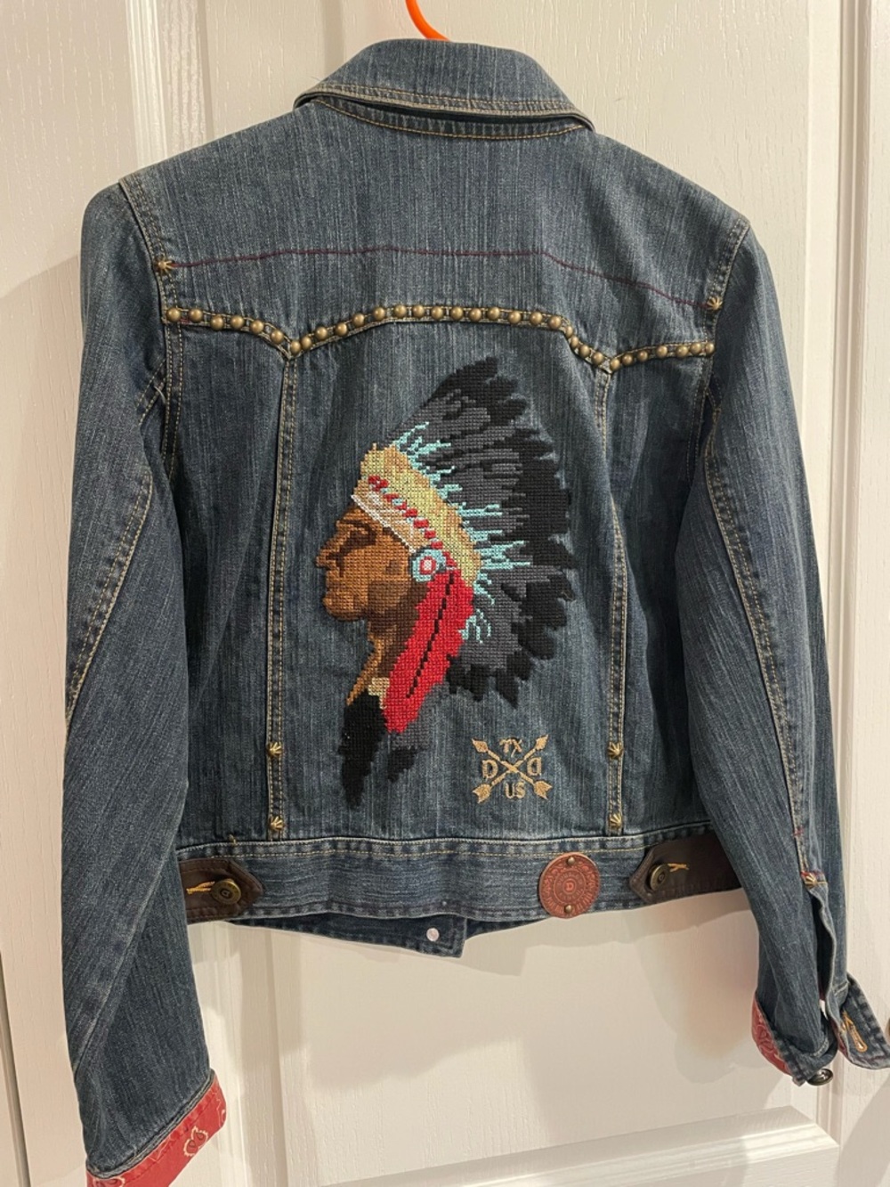 Double D Ranch denim jacket with Indian embroidered